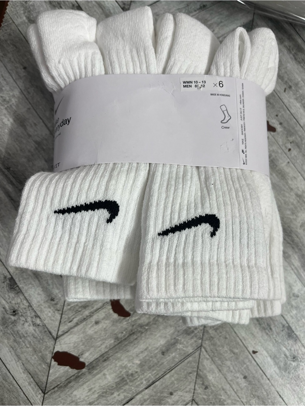Nike White Crew Athletic Socks with Black Swoosh - 6 Pack